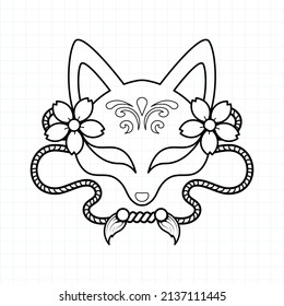 Japanese kitsune mask coloring page, Vector illustration eps.10