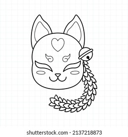 Japanese kitsune mask coloring page, Vector illustration eps.10