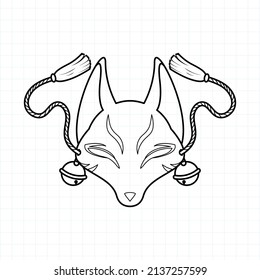 Japanese kitsune mask coloring page, Vector illustration eps.10