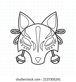 Japanese kitsune mask coloring page, Vector illustration eps.10