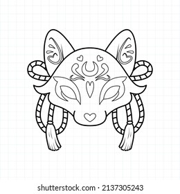 Japanese kitsune mask coloring page, Vector illustration eps.10