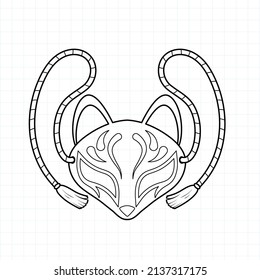 Japanese kitsune mask coloring page, Vector illustration eps.10