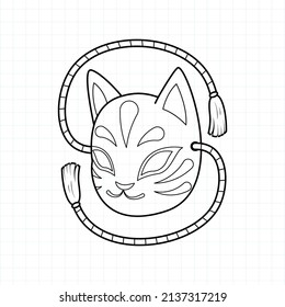 Japanese kitsune mask coloring page, Vector illustration eps.10