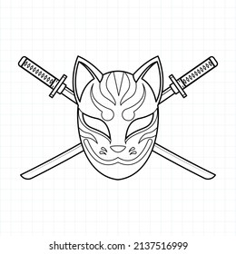 Japanese kitsune mask coloring page, Vector illustration eps.10