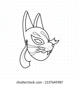 Japanese kitsune mask coloring page, Vector illustration eps.10