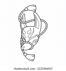 Japanese kitsune mask coloring page, Vector illustration eps.10