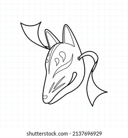 Japanese kitsune mask coloring page, Vector illustration eps.10