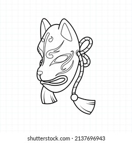 Japanese Kitsune Mask Coloring Page Vector Stock Vector (Royalty Free ...