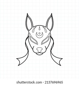 Japanese kitsune mask coloring page, Vector illustration eps.10