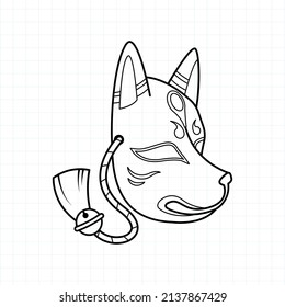 Japanese kitsune mask coloring page, Vector illustration eps.10