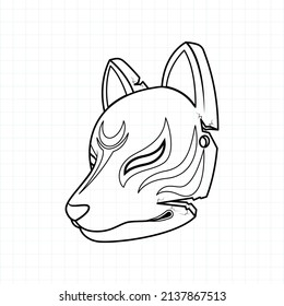 Japanese kitsune mask coloring page, Vector illustration eps.10