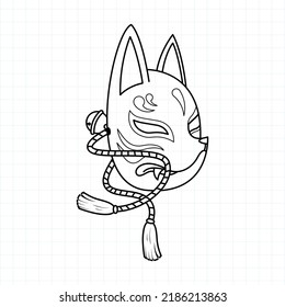 Japanese kitsune mask coloring page, Vector illustration eps.10