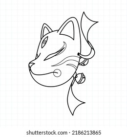 Japanese kitsune mask coloring page, Vector illustration eps.10