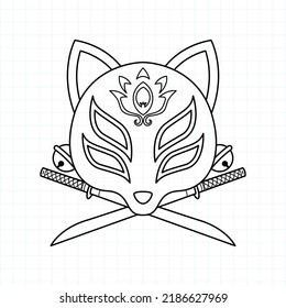 Japanese kitsune mask coloring page, Vector illustration eps.10