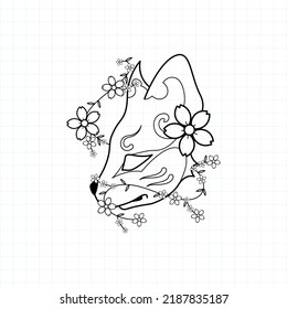 Japanese kitsune mask coloring page, Vector illustration eps.10