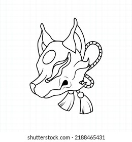 Japanese kitsune mask coloring page, Vector illustration eps.10