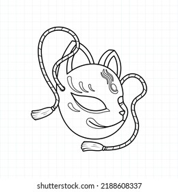 Japanese kitsune mask coloring page, Vector illustration eps.10