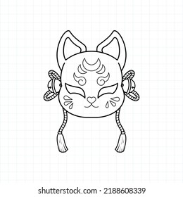 Japanese kitsune mask coloring page, Vector illustration eps.10