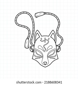 Japanese kitsune mask coloring page, Vector illustration eps.10