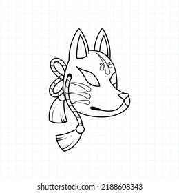 Japanese kitsune mask coloring page, Vector illustration eps.10