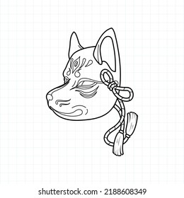 Japanese kitsune mask coloring page, Vector illustration eps.10