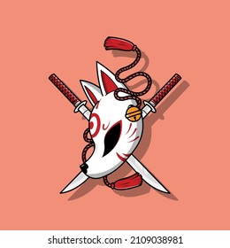 Japanese kitsune mask with katana sword, Vector illustration eps.10