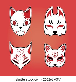 Japanese kitsune mask set vector illustration