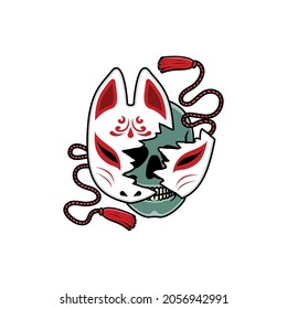 Japanese kitsune mask with skull, Vector illustration eps.10