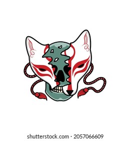 Japanese kitsune mask with skull, Vector illustration eps.10