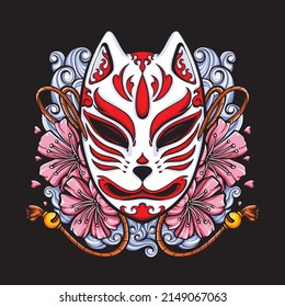 japanese kitsune mask tshirt design