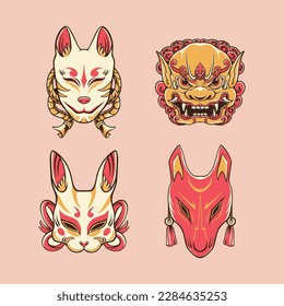 Japanese kitsune mask vector art