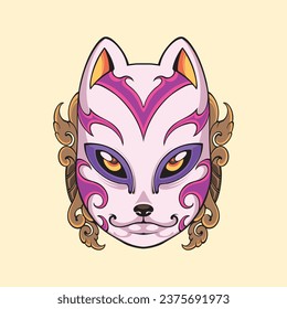 Japanese kitsune mask vector art