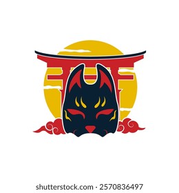 Japanese Kitsune Mask Vector Illustration