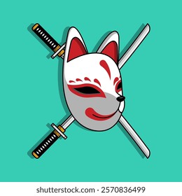 Japanese Kitsune Mask Vector Illustration