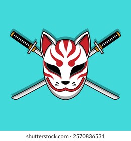 Japanese Kitsune Mask Vector Illustration