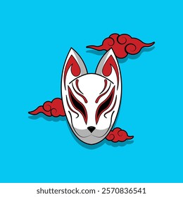 Japanese Kitsune Mask Vector Illustration