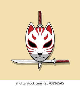 Japanese Kitsune Mask Vector Illustration