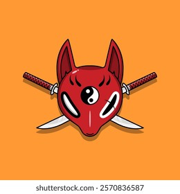 Japanese Kitsune Mask Vector Illustration