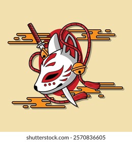 Japanese Kitsune Mask Vector Illustration