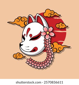 Japanese Kitsune Mask Vector Illustration