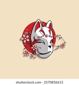 Japanese Kitsune Mask Vector Illustration