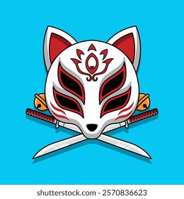 Japanese Kitsune Mask Vector Illustration