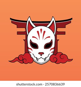 Japanese Kitsune Mask Vector Illustration