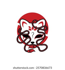 Japanese Kitsune Mask Vector Illustration