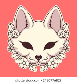 Japanese kitsune mask vector with monochrome colour