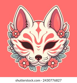 Japanese kitsune mask vector in pastel color