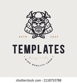 Japanese knight logo template. Monochrome design elements