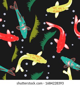 Japanese koi carp. beautiful fish swim in the aquarium.Vector.Pattern on a dark background. my job is for you.