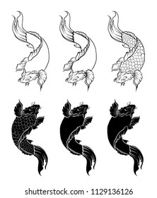 Japanese Koi carp fish isolate on white background.Japanese koi set vector.