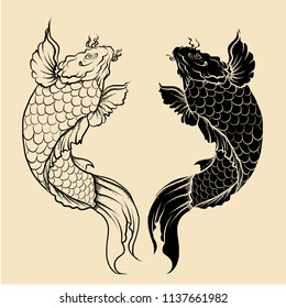 Japanese Koi carp fish isolate on white background.Japanese koi set vector.